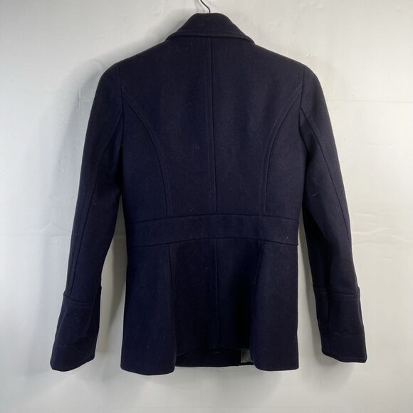 J. Crew Size 0 Peacoat Coat Wool Blend Navy Double Breasted Collared Pockets - Picture 5 of 8